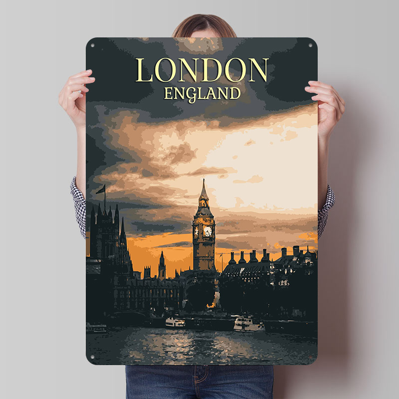 Home Office London - 빈티지 런던 틴플레이트 포스터 맞춤형 벽