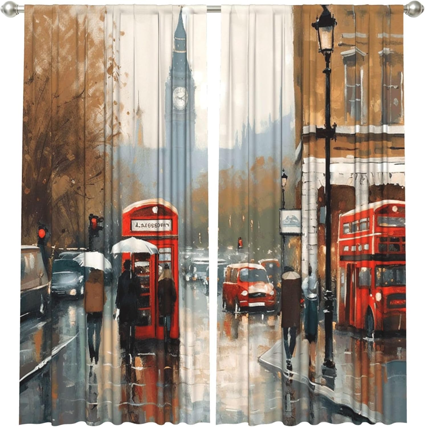 Home Office London - 빈티지 런던 스트리트 아트 커튼 폴리에스터