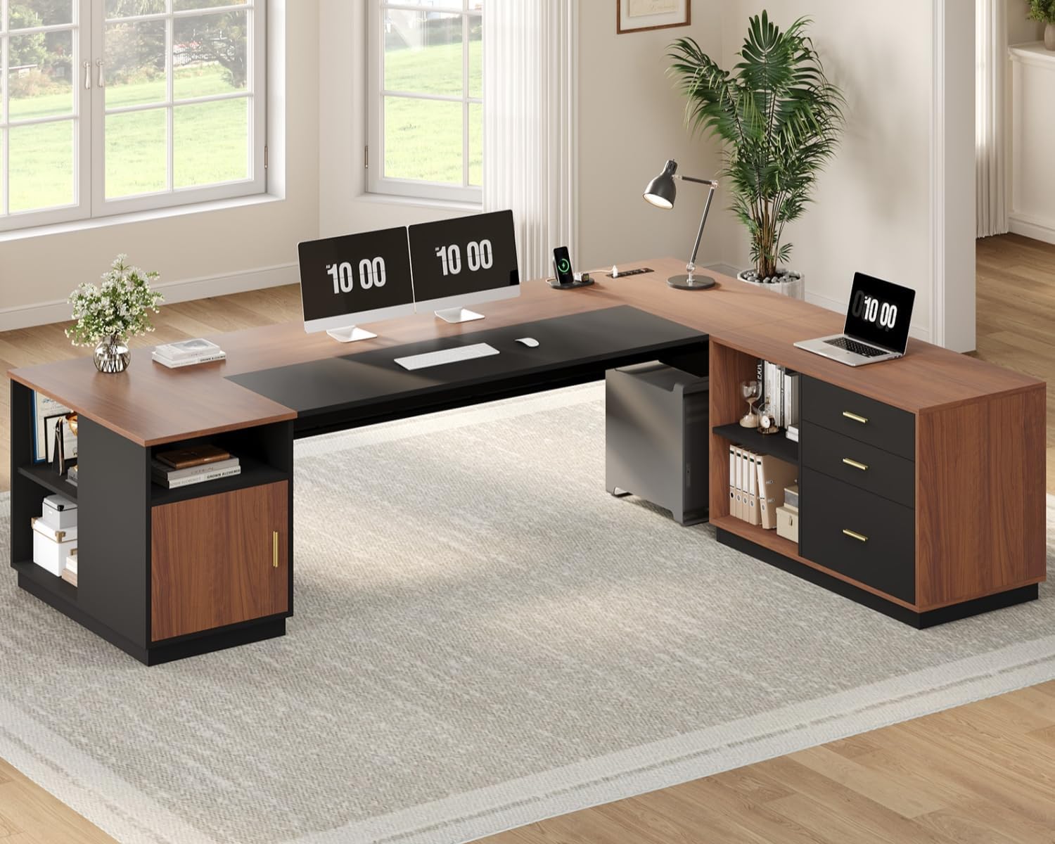 File Cabinet Drawer - 78.7인치 L자형 임원용 책상(측면 파일 캐비닛