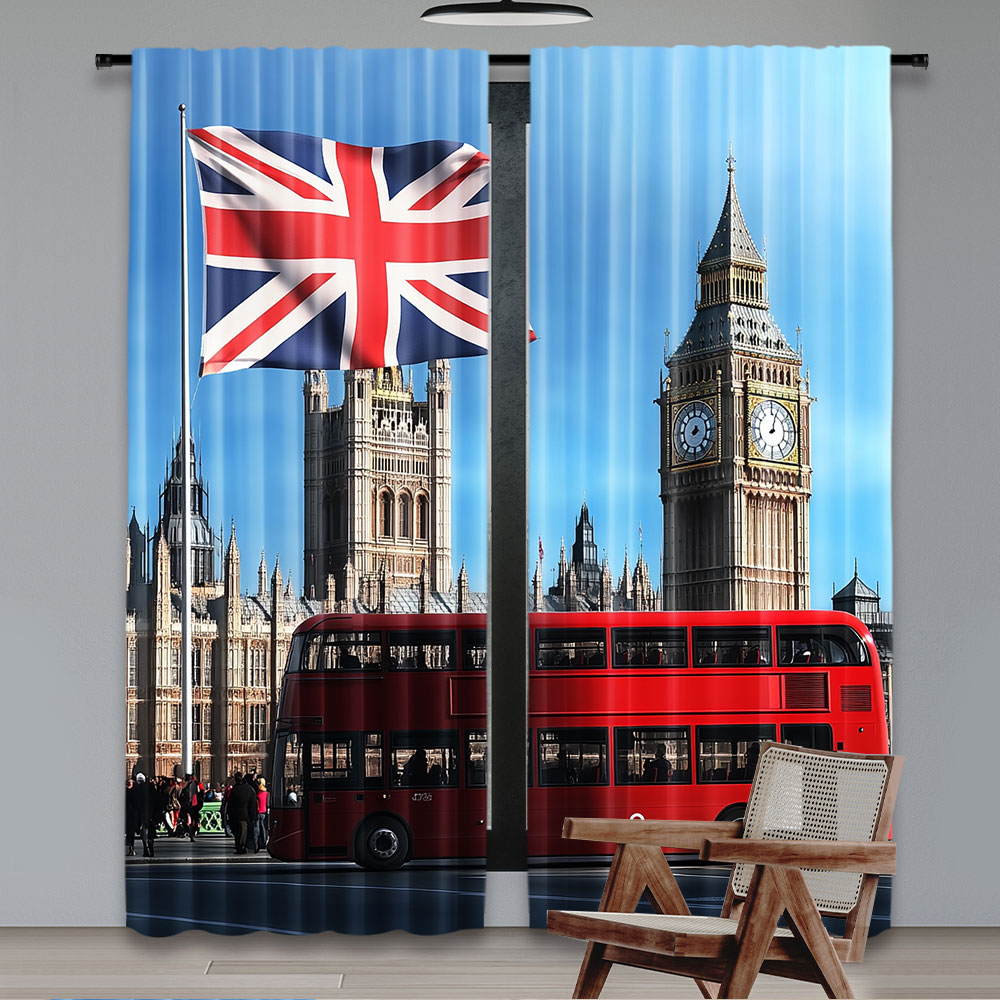 2Pcs 빅 벤 런던 스트리트 배경 커튼 영국 국기 영 - Home Office London 리뷰 및 가격