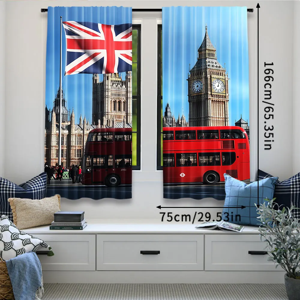 2Pcs 빅 벤 런던 스트리트 배경 커튼 영국 국기 영 - Home Office London 리뷰 및 가격