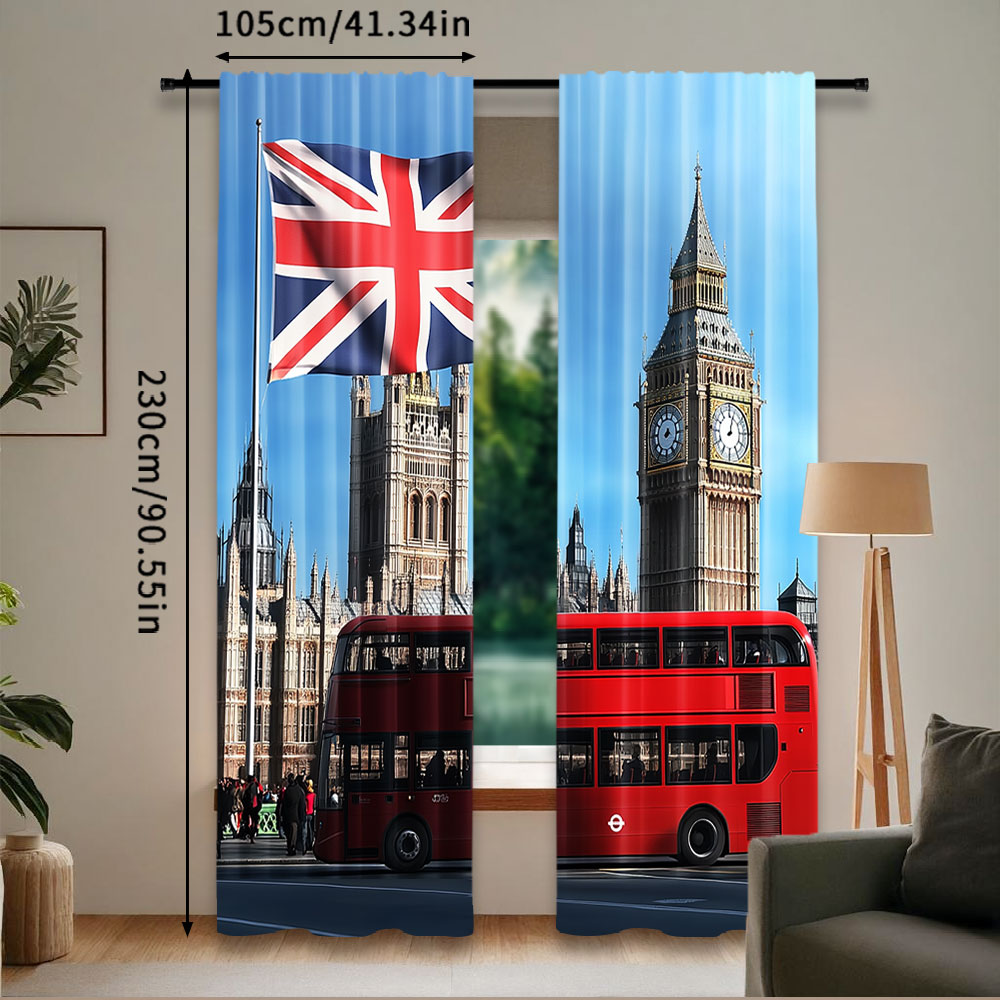 2Pcs 빅 벤 런던 스트리트 배경 커튼 영국 국기 영 - Home Office London 리뷰 및 가격