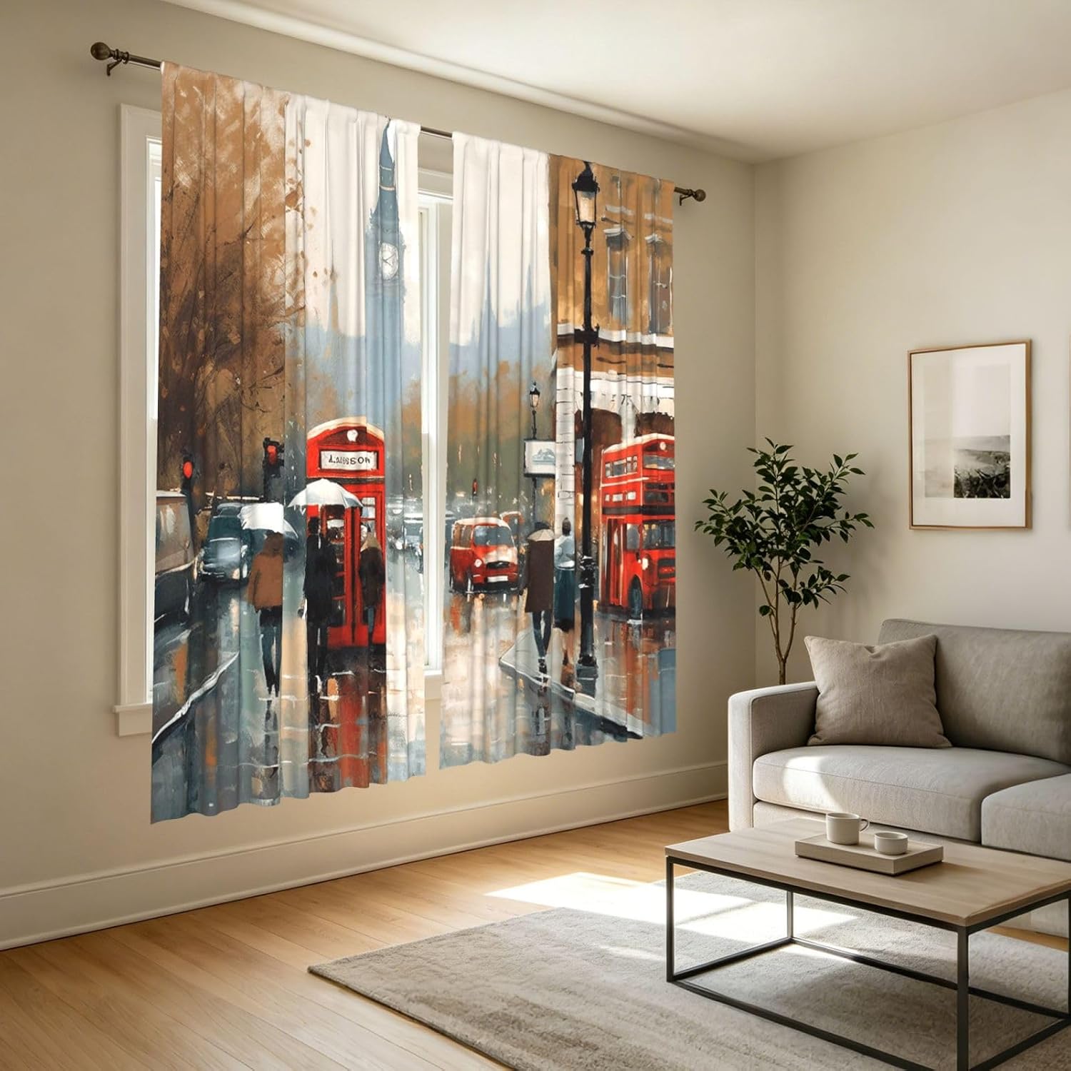 빈티지 런던 스트리트 아트 커튼 폴리에스터 창문 커튼  - Home Office London 리뷰 및 가격