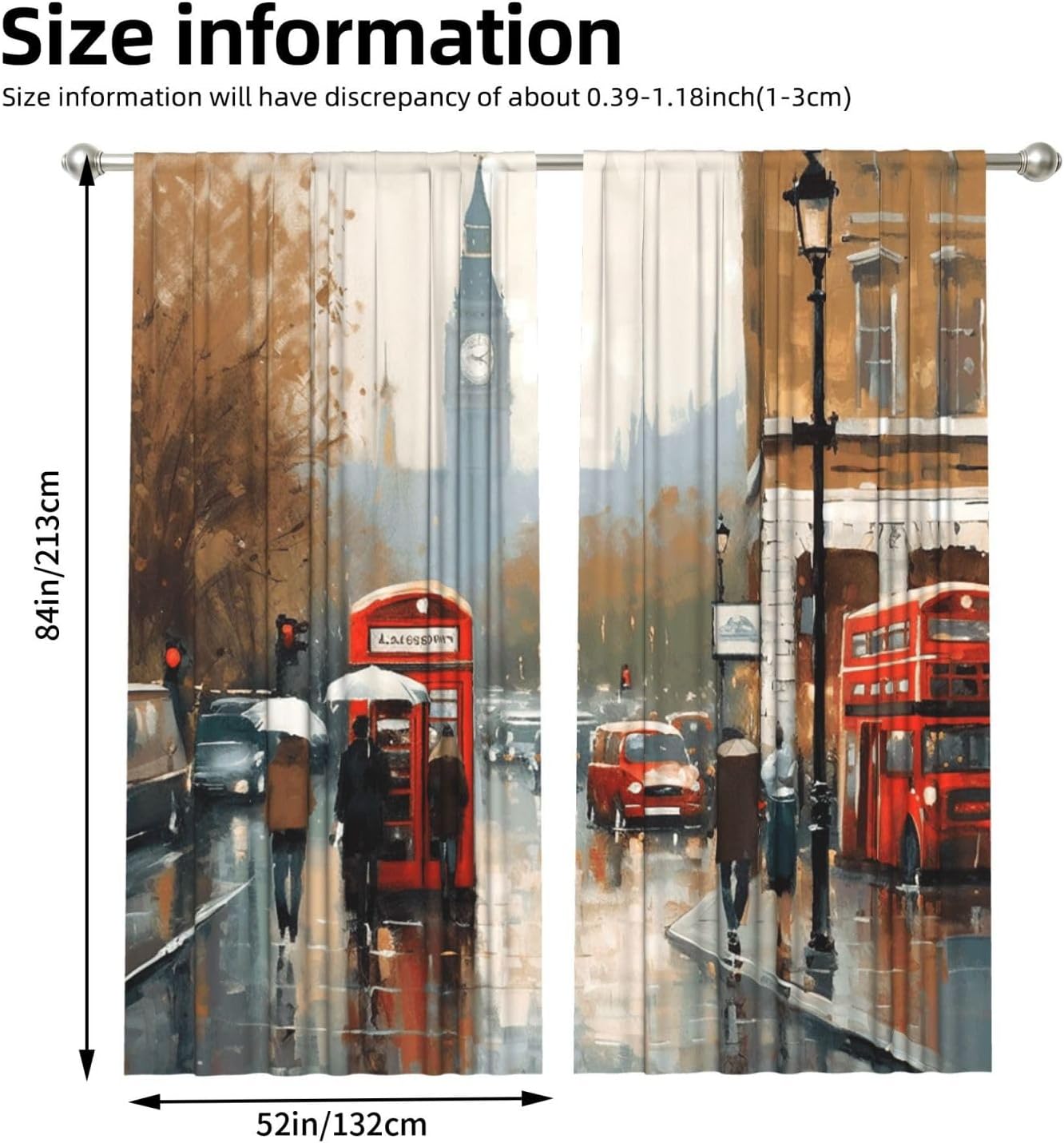 빈티지 런던 스트리트 아트 커튼 폴리에스터 창문 커튼  - Home Office London 리뷰 및 가격