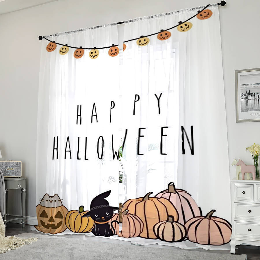 2PCS 디지털 프린트 시스루 커튼, 귀여운 고양이 호 - Home Office Rate 리뷰 및 가격