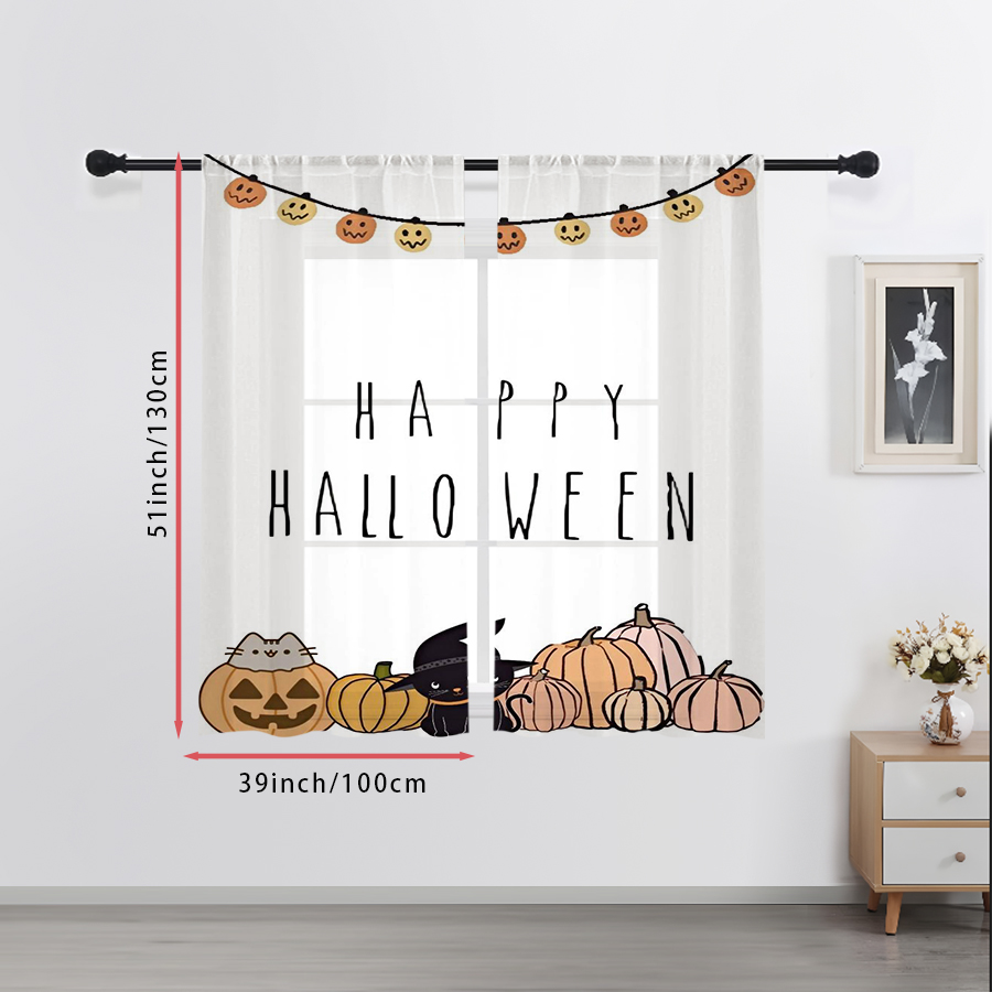 2PCS 디지털 프린트 시스루 커튼, 귀여운 고양이 호 - Home Office Rate 리뷰 및 가격