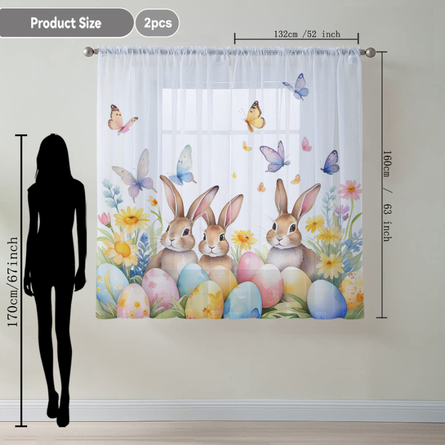 2PCS 디지털 프린트 시어 커튼, 부활절 달걀 나비  - Home Office Rate 리뷰 및 가격